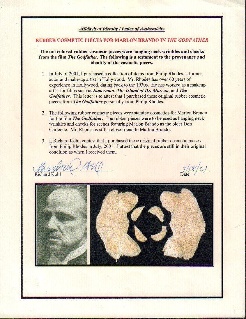 Marlon Brando The Godfather Rubber Prosthetic Cheeks Neck
